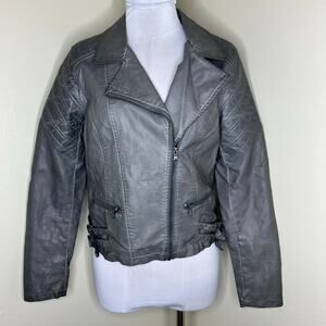 Maurices Faux Leather Moto Jacket MEDIUM Biker Edgy Full Zip Gray Grunge Outdoor